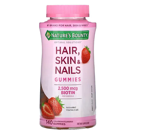 Hair, Skin, Nail (cabelo, pele e unha) 2500mcg, 140 Gomas, Natures Bounty