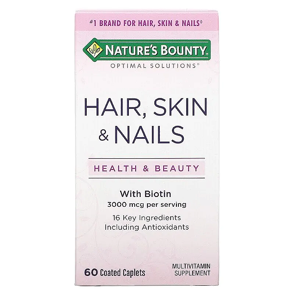 Hair, Skin, Nail (cabelo, pele e unha) 3000mcg, 60 capsulas Natures Bounty