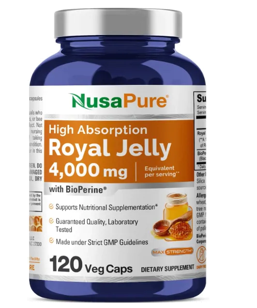 Royal Jelly 4000mg Com Bioperine, Geleia Real, 120 cápsulas, NusaPure