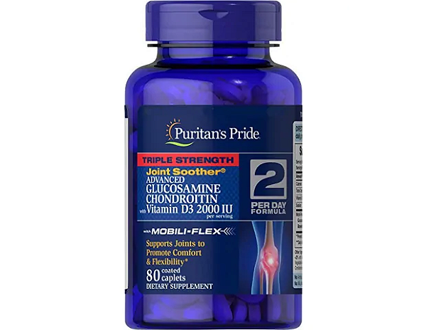 Glucosamina e Condroitina com Vitamina D3, 50mcg, 80 Comprimidos, Puritan's Pride