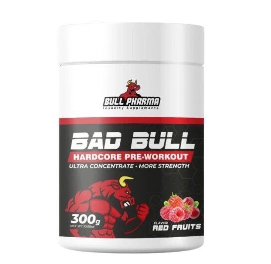 Pré Treino Bad Bull Hardcore, 300g Sabor Frutas Vermelhas, Bull Pharma