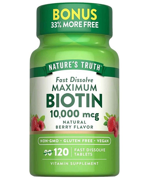 Biotina 10000mcg, Maximum Biotin, 120 Comprimidos Matigaveis, Natures Truth