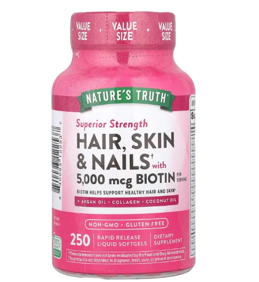 Hair Skin Nail, Cabelo, Pele e Unha com Biotina 5000mcg, 250 Cápsulas, Nature's Truth