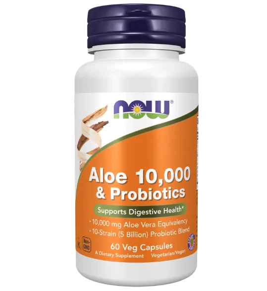 Aloe 10000 e Probióticos, 60 Cápsulas, Now