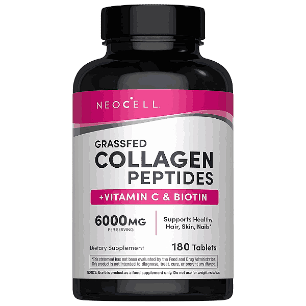 Grass-Fed Collagen Peptides, com Vitamina C e Biotina, 6000mg, 180 Comprimidos, Neocell