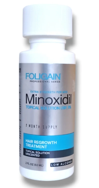 Foligain Minoxidil 5% 60ml, Crescimento Capilar e Barba, 1 Mês, 2% alcool