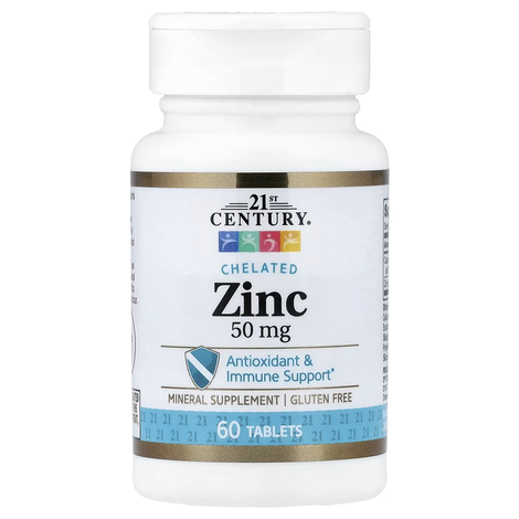 Zinco Quelado, 50 mg, 60 Comprimidos 21st Century.