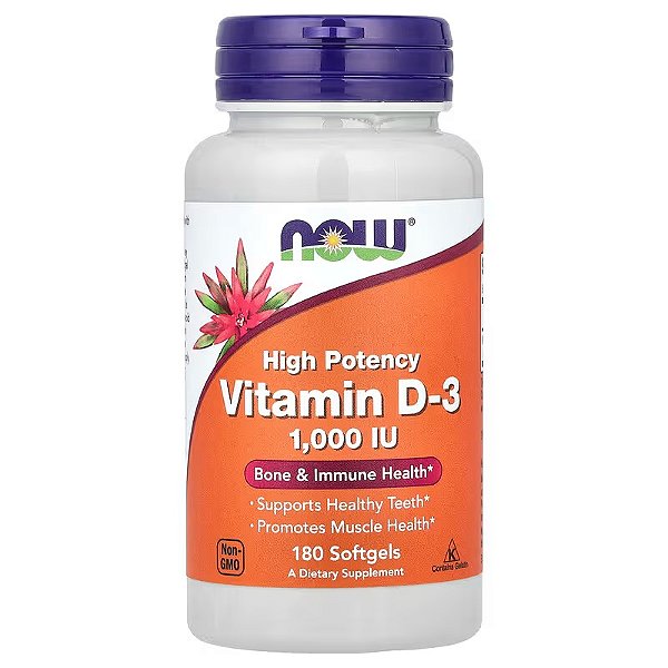 Vitamina D3, Alta Potência, 1.000 UI, 180 Cápsulasl, NOW Foods