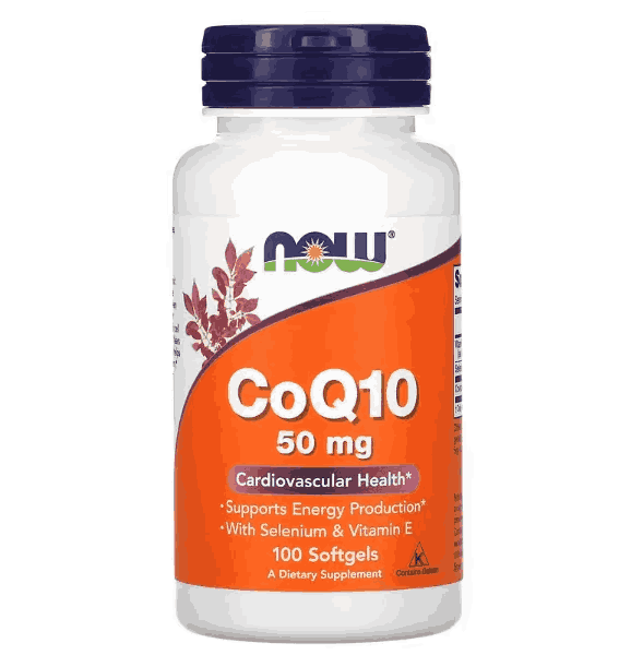 Coenzima CoQ10 50mg com Vitamina E, Cápsulas Opções, Now