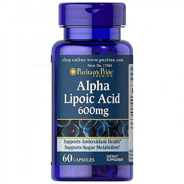 Ácido Alfa Lipóico, 600mg, Suporte Antioxidante e Metabolismo Energético, 60 Cápsulas, Puritan’s Pride