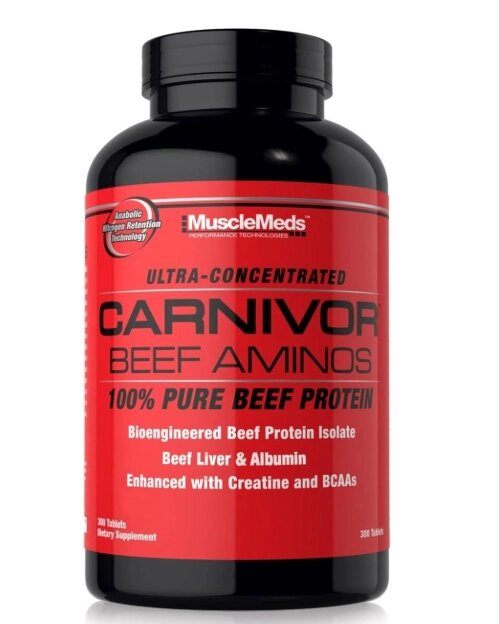 Carnivor Beef Aminos, Proteína Bovina Isolada, BCAAs e Creatina, 300 Comprimidos, MuscleMeds