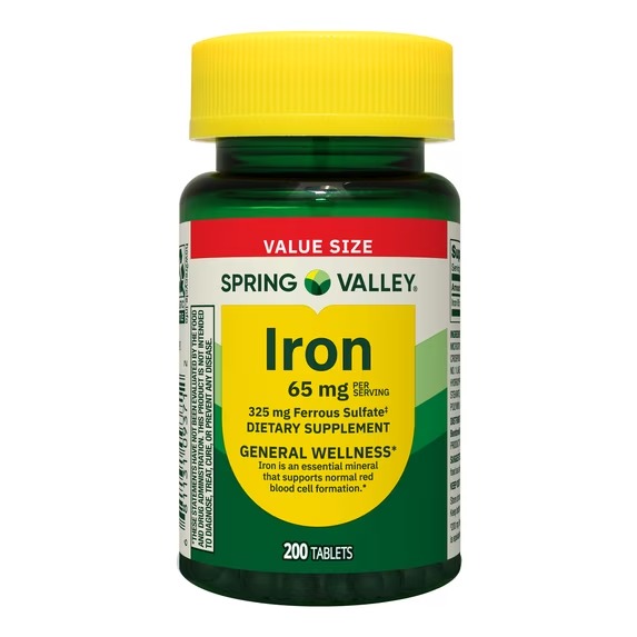 Ferro 65mg, 200 Tabletes, Spring Valley