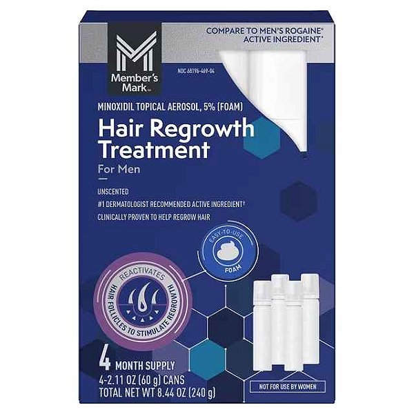 Minoxidil for Men, Aerosol foam ,4 Meses, 60g, Members Mark