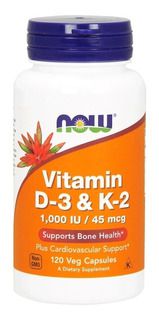 Vitamina D3 + K2 (120 cápsulas) - Now Foods