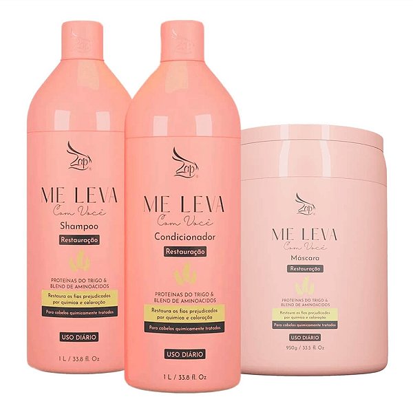 Kit Zap Me Leva Com Você – Restauração Capilar (Shampoo 1L + Condicionador 1L + Máscara 950g)
