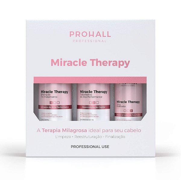 Prohall Miracle Therapy – Kit Profissional 3 Passos (Shampoo 300ml + Tratamento 300ml + Spray Finalizador 300ml)