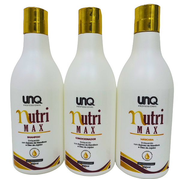Kit UNQ Nutri Max – Shampoo 500ml + Condicionador 500ml + Máscara 500ml