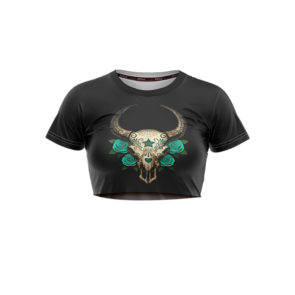 Cropped Country Cowgirl Caveira Cabeça de Touro