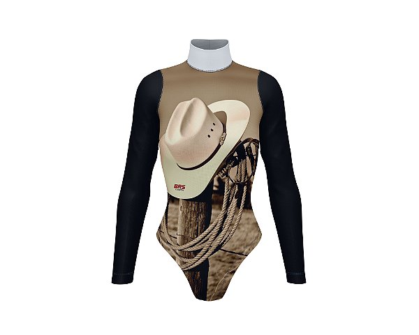 Body Manga Longa Country Cowgirl Chapéu e Corda