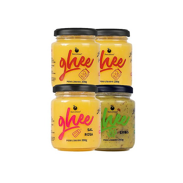 Kit 4 Manteigas Ghee  - 2 Tradicional, 1 Sal Rosa e 1 Ervas