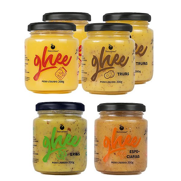 Kit 6 Manteigas Ghee 200g - 2 tradicional, 2 trufas, 1 ervas e 1 especiarias
