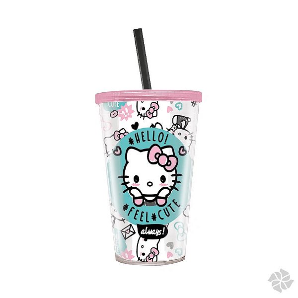 Copo com Canudo - Hello Kitty Pop - Com Glitter