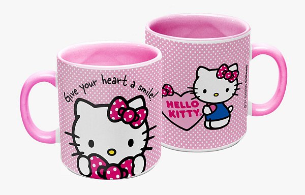 Caneca Hello Kitty de Porcelana 300ml Rosa