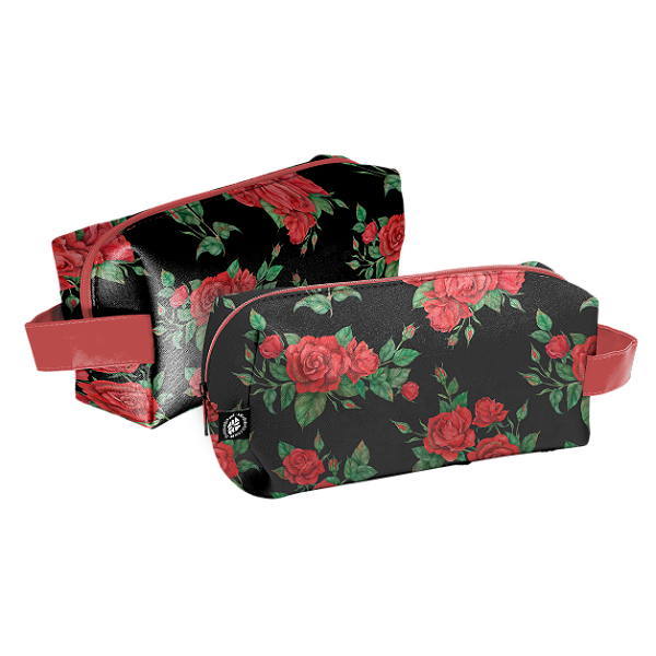 Necessaire com alça ,Rosas Fundo Preto - Kathavento