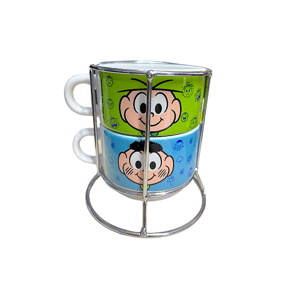 Kit 02 Xícaras Cascão e Cebolinha Monimoji - Turma da Mônica , Porcelana Premium