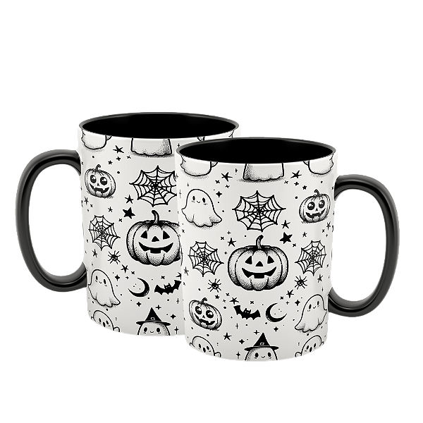 Caneca Preta Halloween Preto e Branco