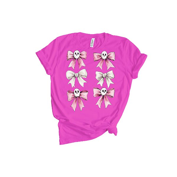 Camiseta Feminina de Algodão Halloween Laços Caveira