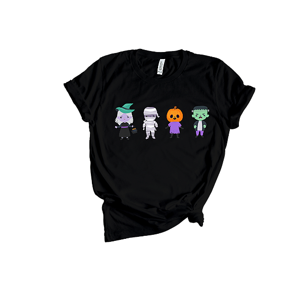 Camiseta Feminina de Algodão Halloween Monstrinhos