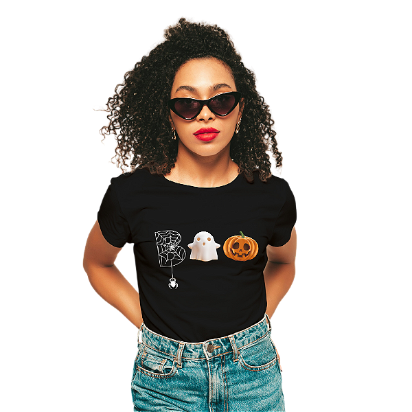 Camiseta Feminina de Algodão Halloween Boo