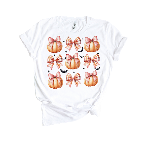 Camiseta Feminina de Algodão Halloween Abobora Laço