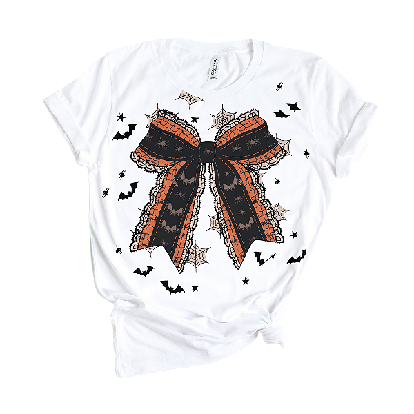 Camiseta Feminina de Algodão Halloween Laço Teia