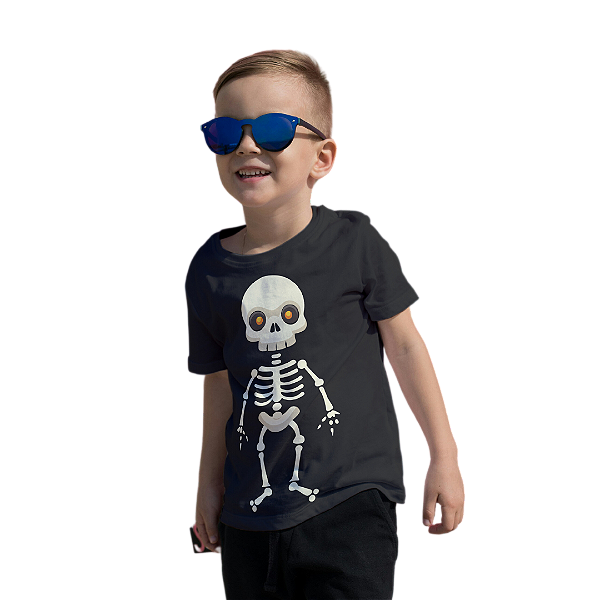 Camiseta Infantil de Algodão Halloween Caveira