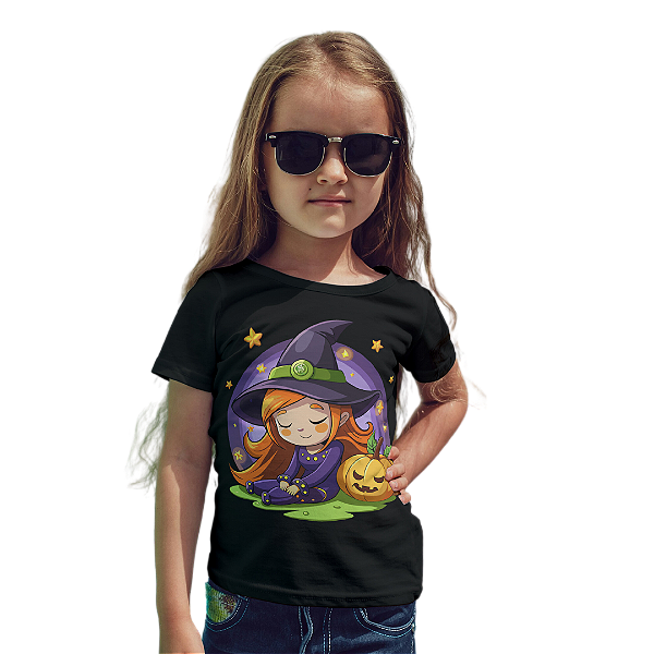Camiseta Infantil de Algodão Halloween Bruxinha