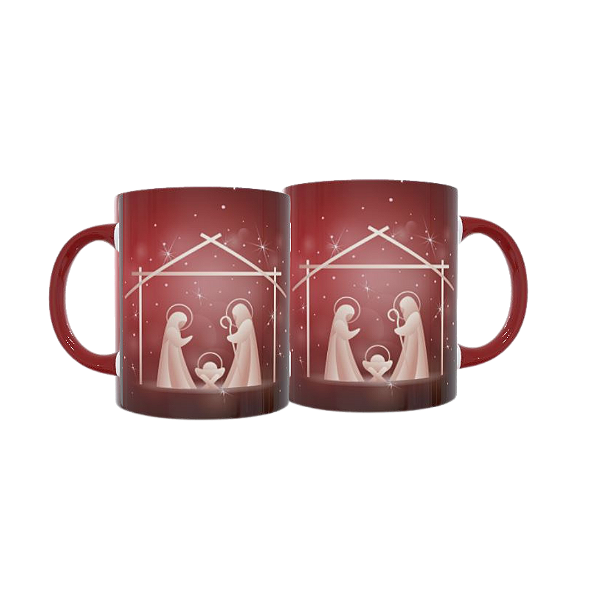 Caneca Porcelana 325ml Vermelha Sagrada Familia Natal