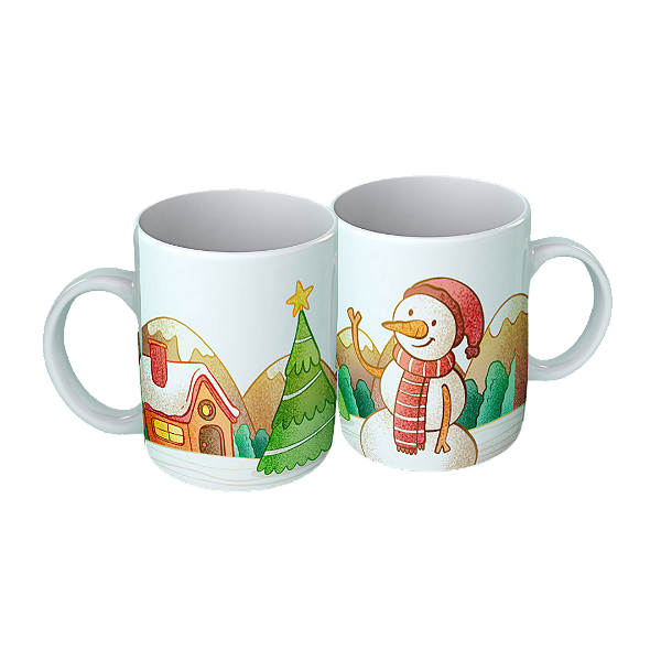 Caneca Porcelana  Natal 325ml Boneco de Neve Presente