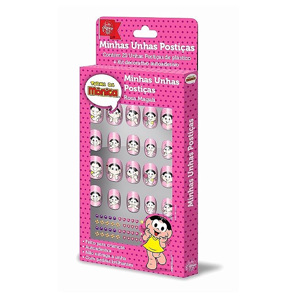 Conjunto c/ 20 Unhas Postiças Rosa Magali - Turma da Mônica