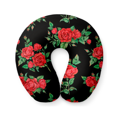 Almofada de Pescoço Rosas Fundo Preto