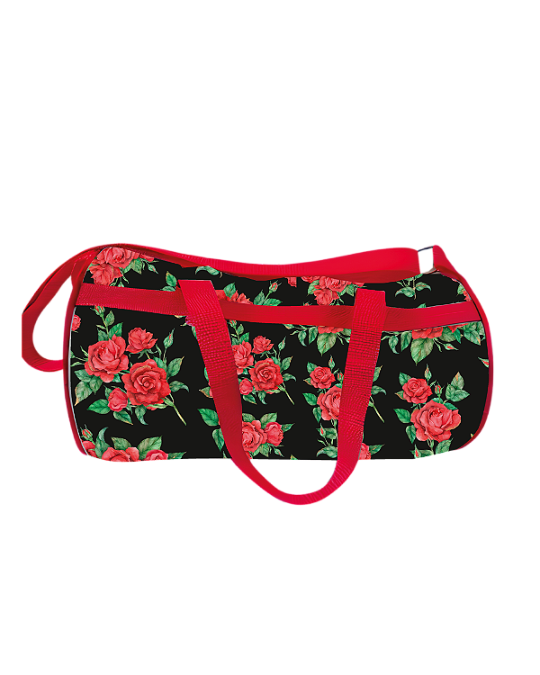 Bolsa Esportiva Rosas Fundo Preto