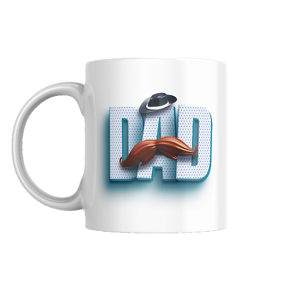 Caneca Branca Dad com Bigode e Chapéu Kathavento 325ml
