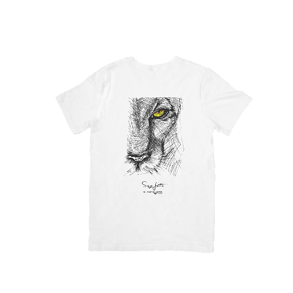 Camiseta Masculina Branca Algodão Leão | Seja Forte e Corajoso