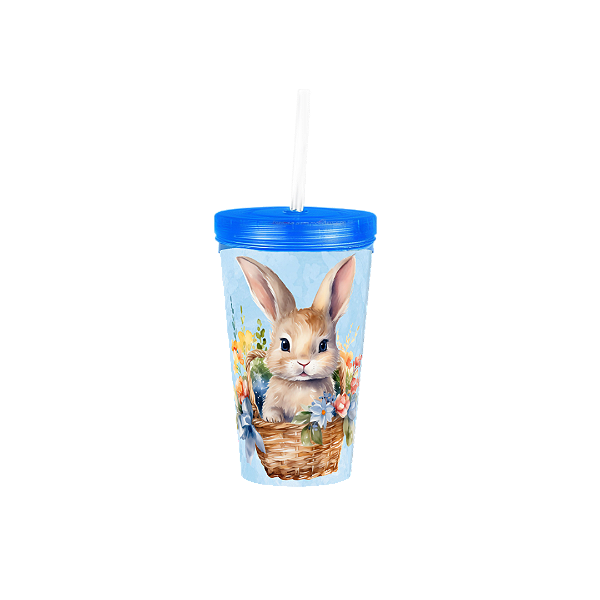 Copo com Canudo Coelho 470ml | Fofura e Praticidade para o Dia a Dia