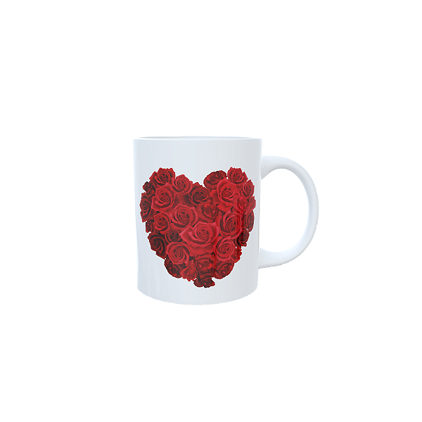 Caneca Porcelana 325ml Corações de Rosas