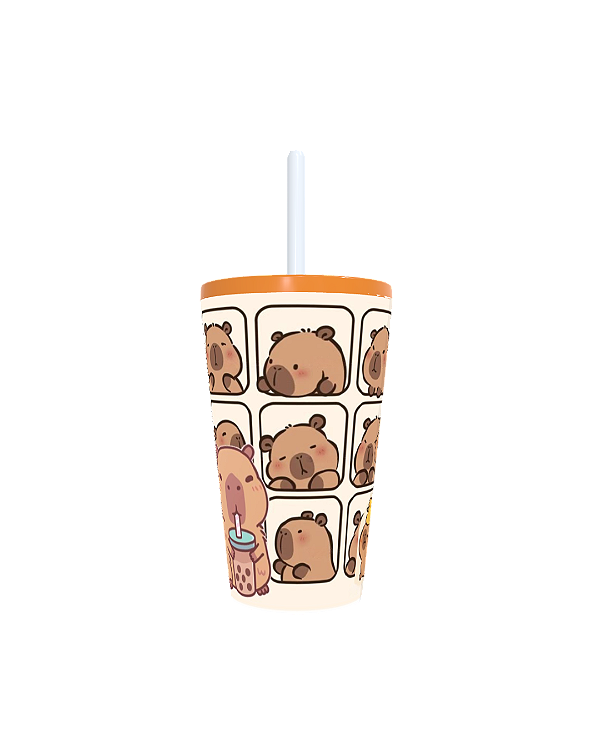 Copo Canudo Capivaras Cute 470ml