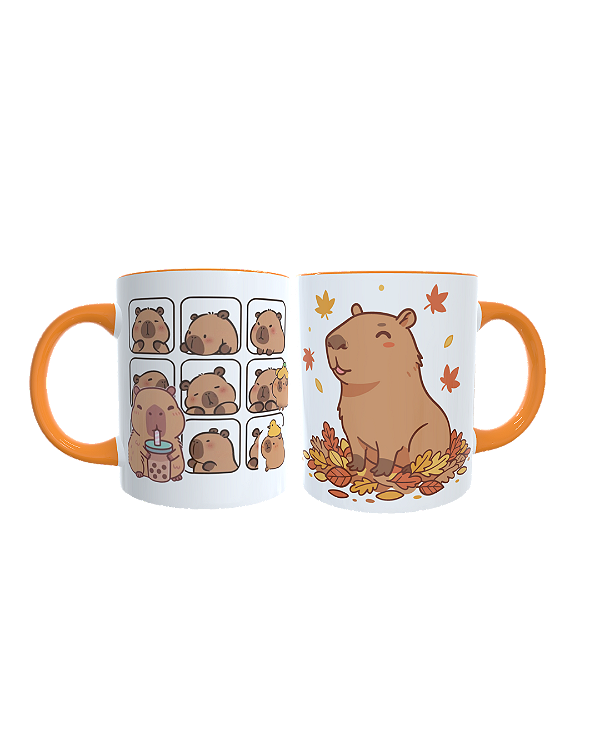 Caneca Porcelana 325ml com Alça Laranja - Capivara