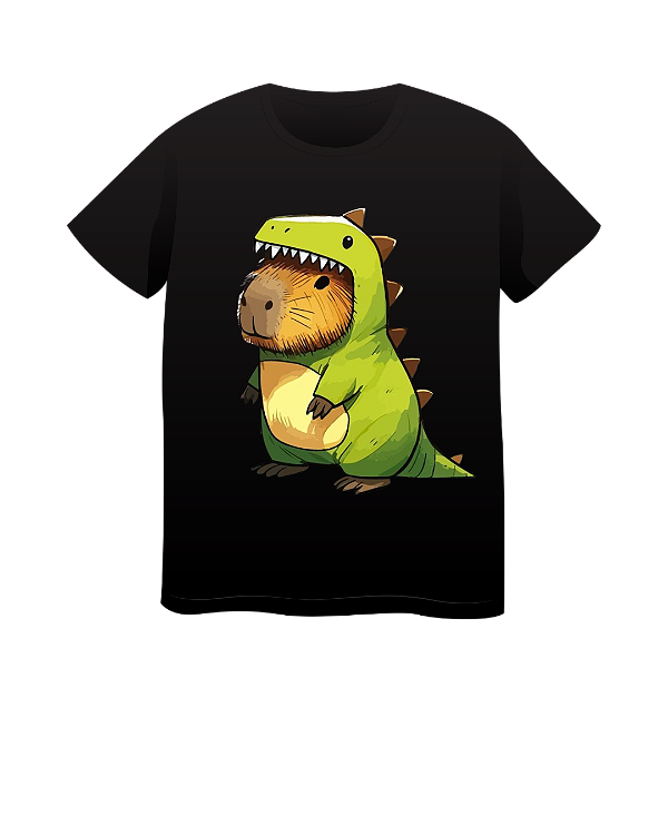 Camiseta Preta Infantil- Capivara Dino