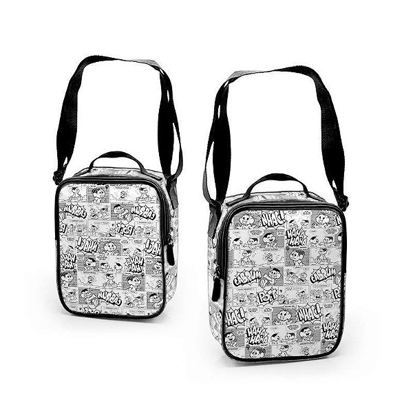 Lancheira Bolsa Lateral Térmica Quadrinhos Preto e Branco - Turma da Mônica